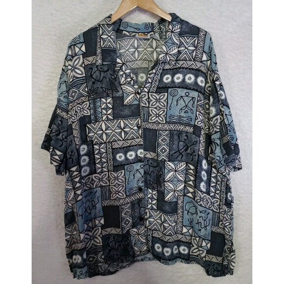 CST Sport Button Up Shirt Women's 3X Geometric Hawaiian Style Shirt Rayon VTG - Picture 1 of 11